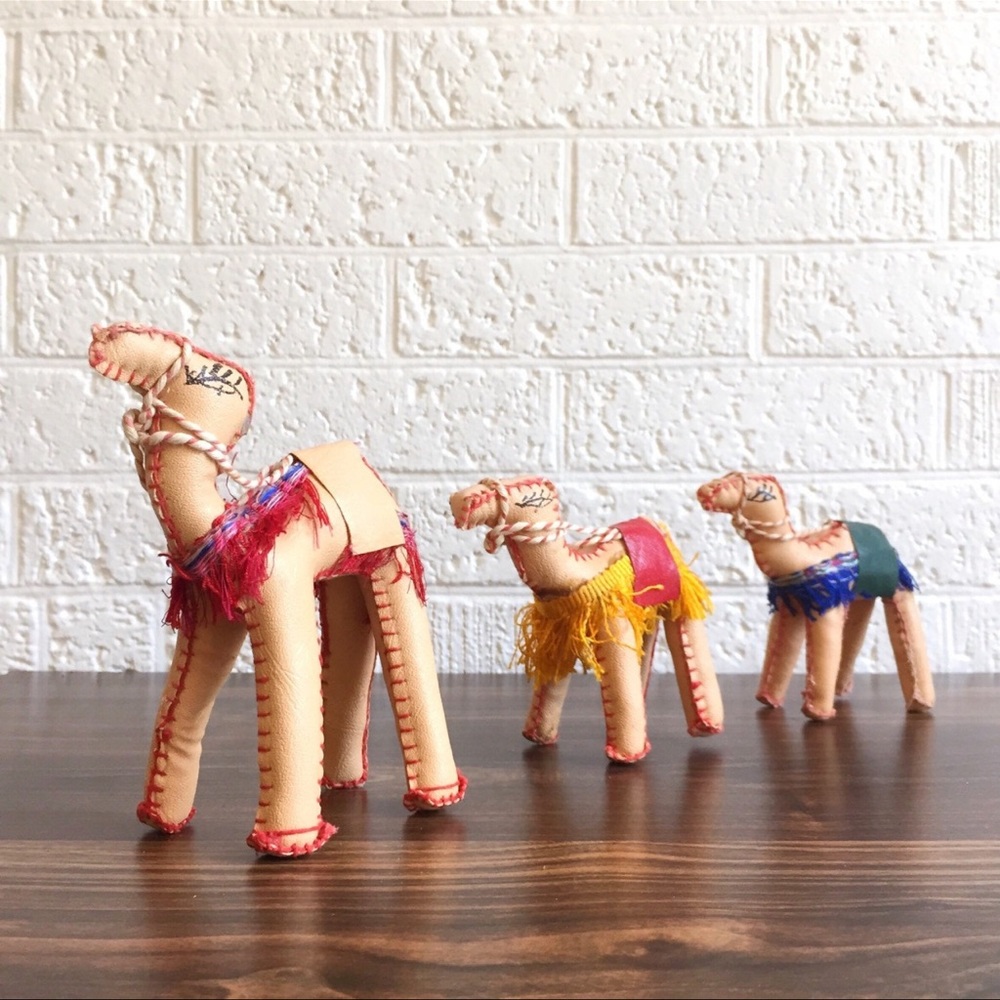 Vintage faux leather camel statues bohemian home decor Moroccan
